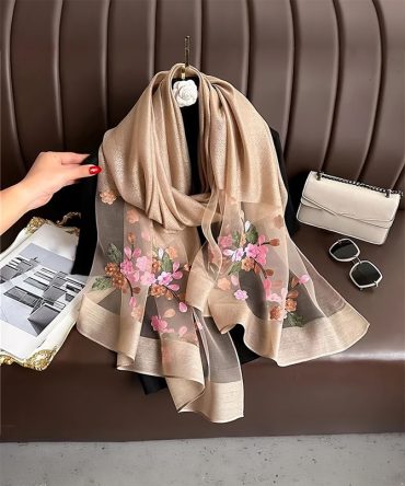 Champagne Blossom Embellished Scarf - TORFEO