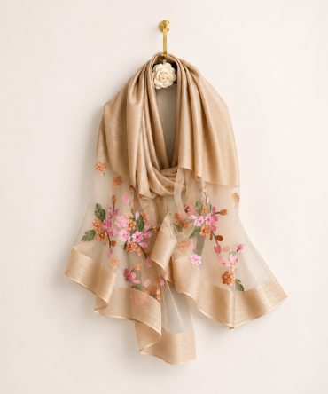 Champagne Blossom Embellished Scarf - TORFEO