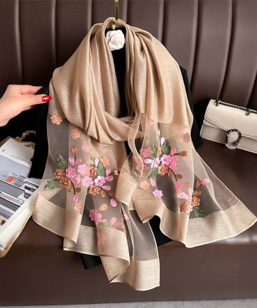 Champagne Blossom Embellished Scarf - TORFEO