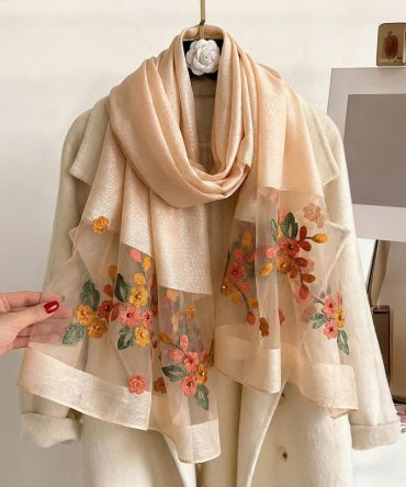 Champagne Blossom Embellished Scarf - TORFEO