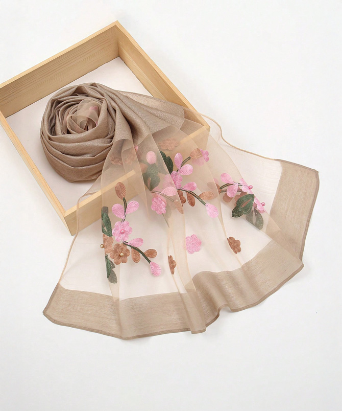 Champagne Blossom Embellished Scarf - TORFEO
