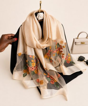 Champagne Blossom Embellished Scarf - TORFEO