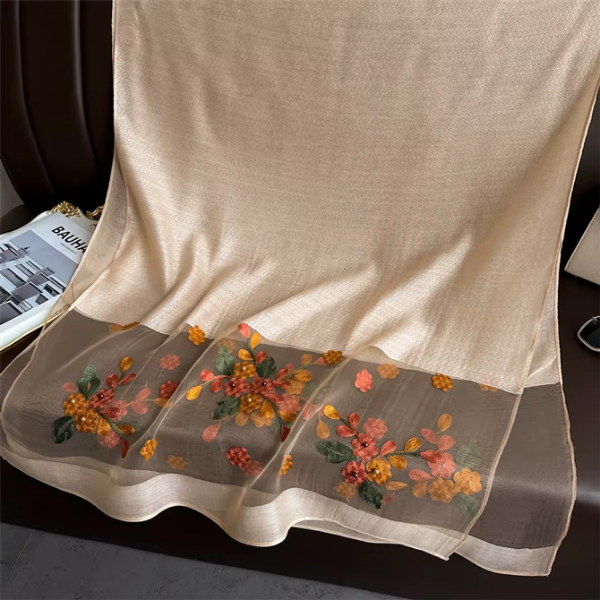 Champagne Blossom Embellished Scarf - TORFEO