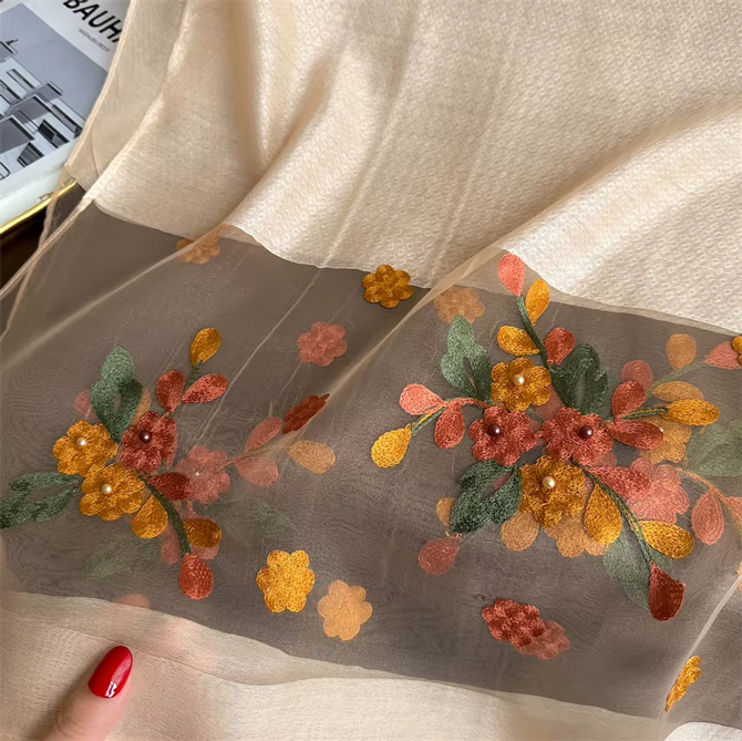 Champagne Blossom Embellished Scarf - TORFEO