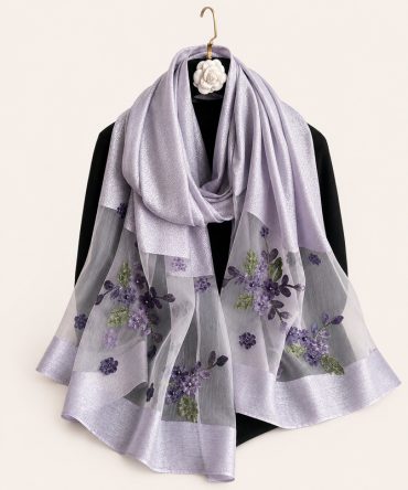 Grey Blossom Embellished Scarf - TORFEO