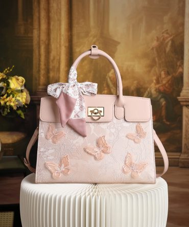 Pink Butterfly Textured Handbag - TORFEO