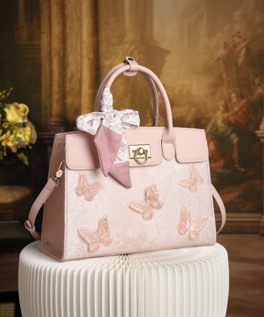Pink Butterfly Textured Handbag - TORFEO