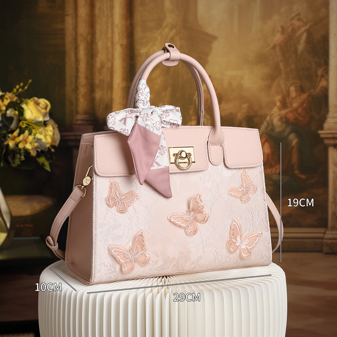 Pink Butterfly Textured Handbag - TORFEO