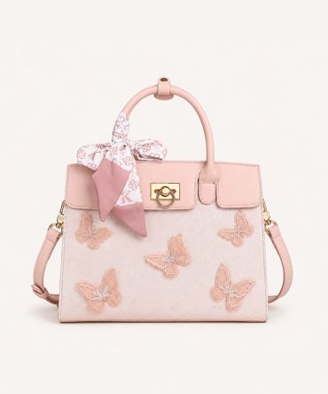 Pink Butterfly Textured Handbag - TORFEO