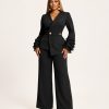 Celine Ruffle Sleeve Set black two-piece trouser set for women - TORFEO