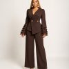 Celine Ruffle Sleeve Set chocolate brown two-piece trouser set - TORFEO