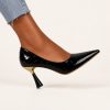 Elise black pointed toe patent stiletto pumps with glossy crocodile texture - TORFEO
