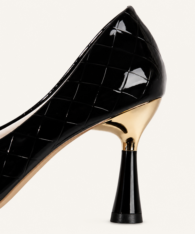 Elise black pointed toe patent stiletto pumps with glossy crocodile texture - TORFEO