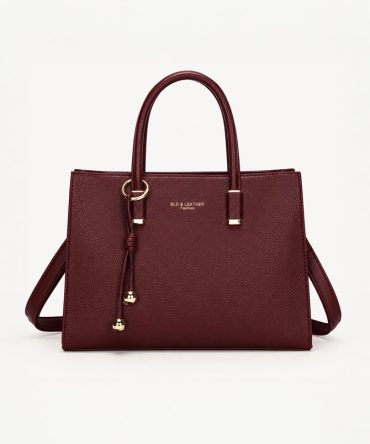 Bellavie burgundy leather handbag for women with top handles and detachable shoulder strap - TORFEO