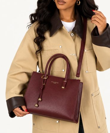 Bellavie burgundy leather handbag for women with top handles and detachable shoulder strap - TORFEO