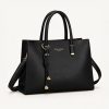Bellavie black leather handbag for women with top handles and detachable shoulder strap - TORFEO