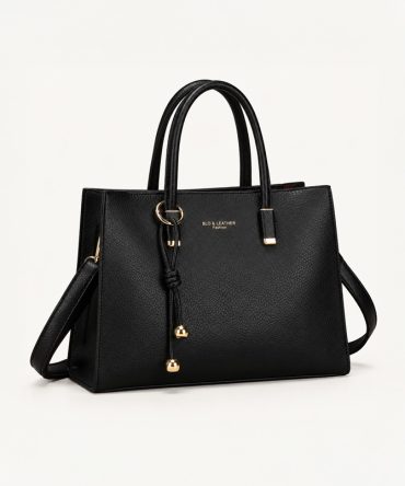 Bellavie black leather handbag for women with top handles and detachable shoulder strap - TORFEO