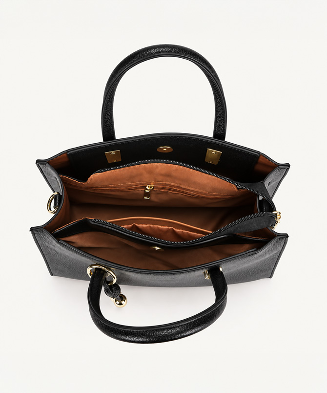Bellavie black leather handbag for women with top handles and detachable shoulder strap - TORFEO