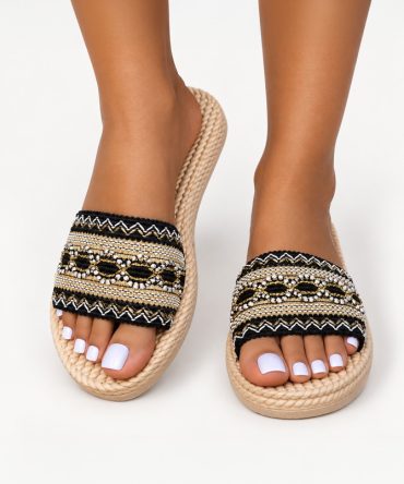 Onyx Black Espadrille Slide Sandals for Women by TORFEO