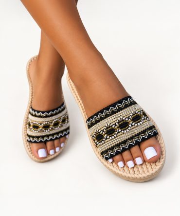 Onyx Black Espadrille Slide Sandals for Women by TORFEO