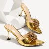 Golden Floral Mule Heels for Women with Floral Crystal Detail by TORFEO