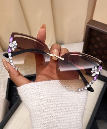 Isadora brown crystal rimless sunglasses for women with oversized gradient lenses - TORFEO