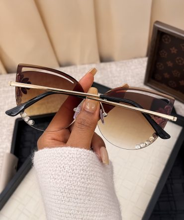 Isadora brown crystal rimless sunglasses for women with oversized gradient lenses - TORFEO