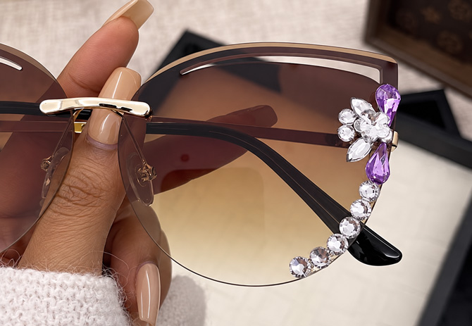 Isadora brown crystal rimless sunglasses for women with oversized gradient lenses - TORFEO
