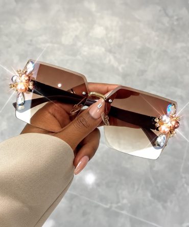 Jeweled Glamour dark brown champagne rimless sunglasses for women with gradient lenses and crystal-style embellishments - TORFEO