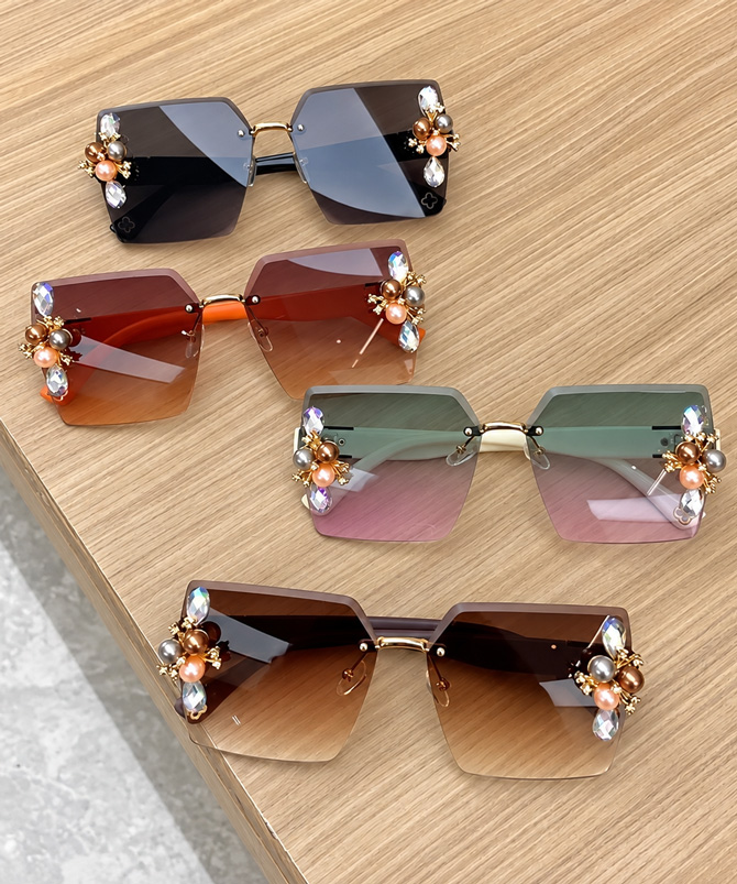 Jeweled Glamour rimless sunglasses with gradient lenses and crystal-style pearl embellishments - TORFEO