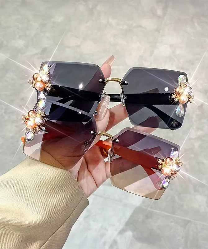 Jeweled Glamour rimless sunglasses with gradient lenses and crystal-style pearl embellishments - TORFEO