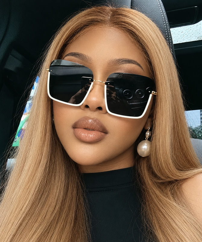 Nerina cream beige half-frame square sunglasses for women with dark gradient lenses and gold-tone metal details - TORFEO