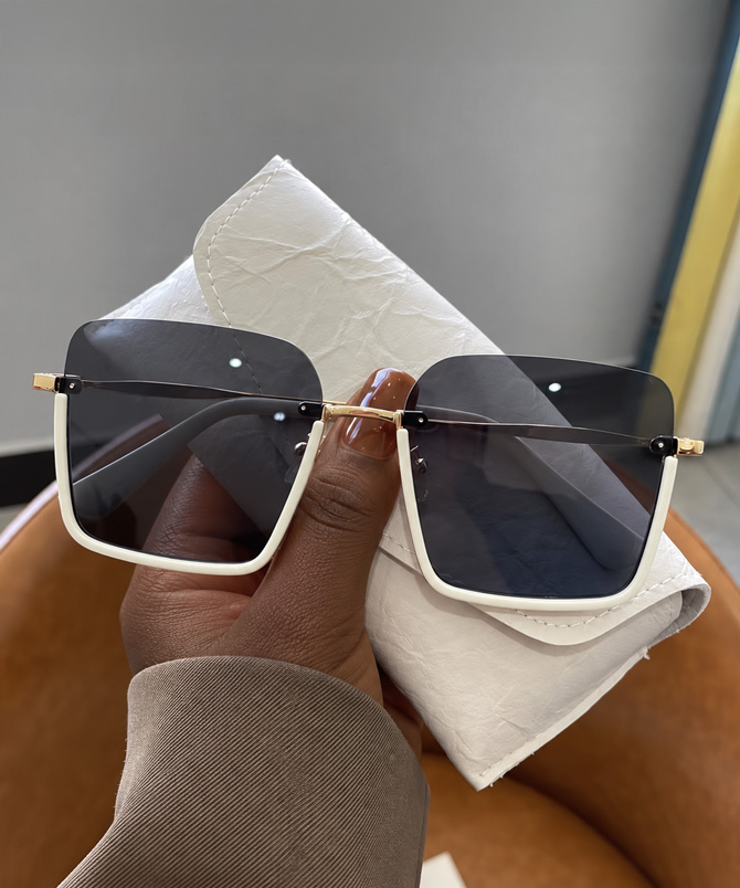 Nerina cream beige half-frame square sunglasses for women with dark gradient lenses and gold-tone metal details - TORFEO