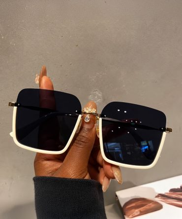 Nerina cream beige half-frame square sunglasses for women with dark gradient lenses and gold-tone metal details - TORFEO
