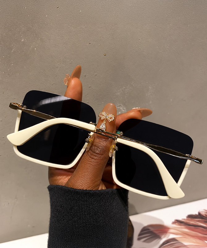 Nerina cream beige half-frame square sunglasses for women with dark gradient lenses and gold-tone metal details - TORFEO