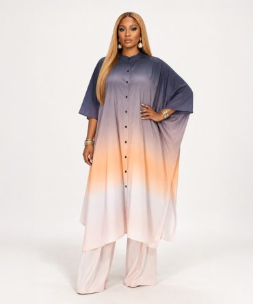 Twilight Ombre Two-Piece Set with gradient button top and wide leg trousers for women - TORFEO