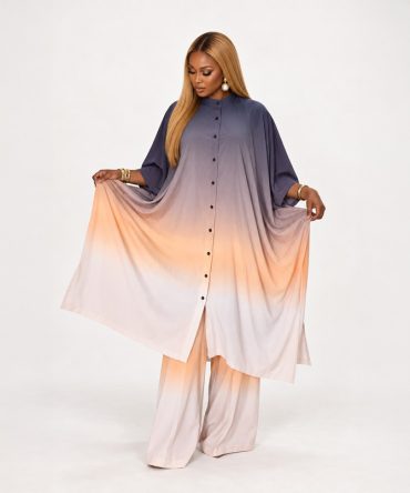 Twilight Ombre Two-Piece Set with gradient button top and wide leg trousers for women - TORFEO