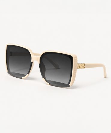 Ravelle oversized beige square sunglasses for women with brown gradient lenses and gold-tone side details - TORFEO