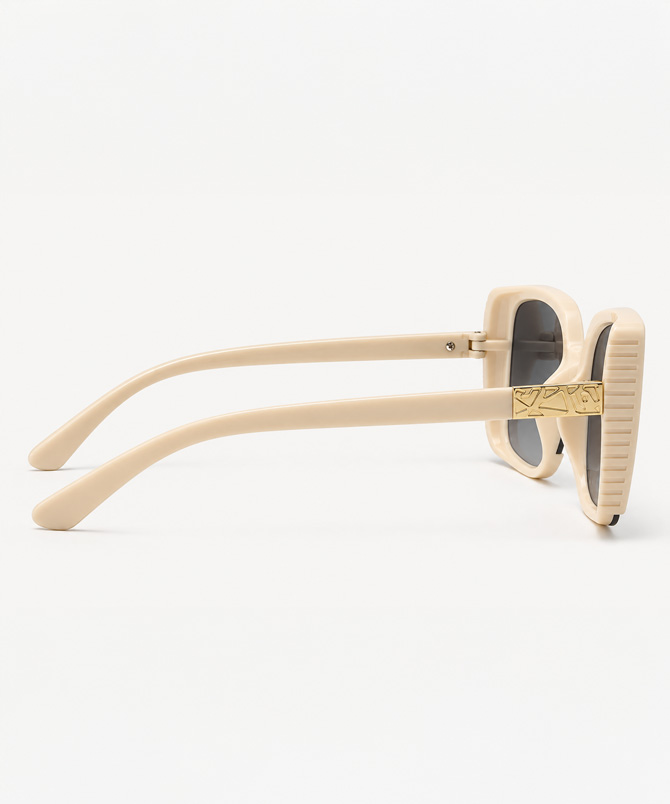 Ravelle oversized beige square sunglasses for women with brown gradient lenses and gold-tone side details - TORFEO