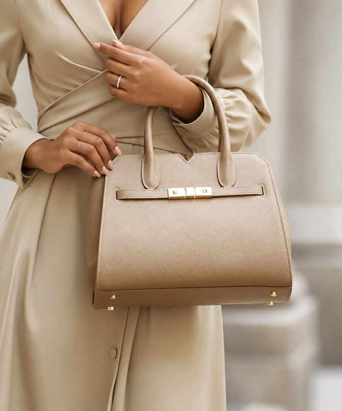 Verona nude leather handbag for women with top handles and detachable shoulder strap - TORFEO