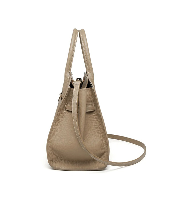 Verona nude leather handbag for women with top handles and detachable shoulder strap - TORFEO