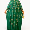 Emerald green and gold embellished Boubou two-piece dress set with gold starburst details and matching inner dress - TORFEO